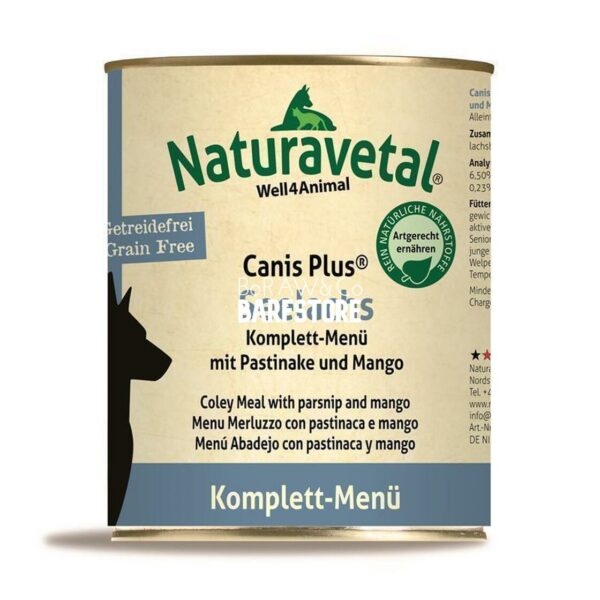 Canis Plus párolt komplett menü, tőkehal fehérrépával és mangóval, 400g (Naturavetal) - Image 1