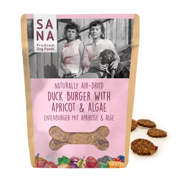 Kacsahús Burgers sárgabarackkal & algával tréning- és jutalomfalat, 100g (SANADOG) - Image 1