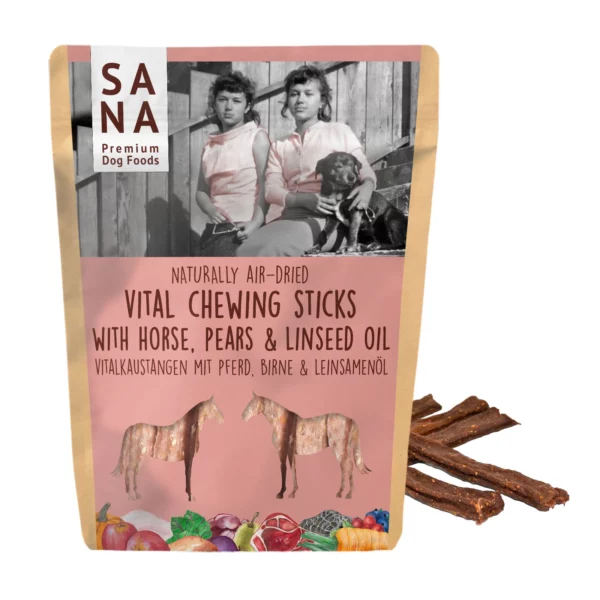 Vital Sticks Lóhús-marhabőr fogtisztító rudak körtével & lenmagolajjal, 150g (SANADOG) - Image 1