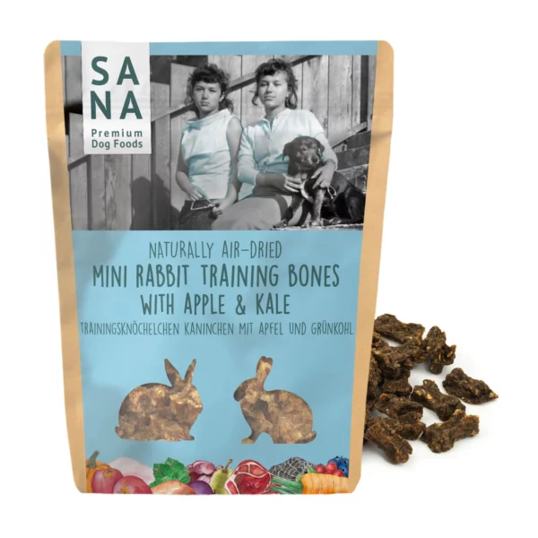 Mini Bones - Nyúlhús almával & káposztával tréning- és jutalomfalat, 100g (SANADOG) - Image 1