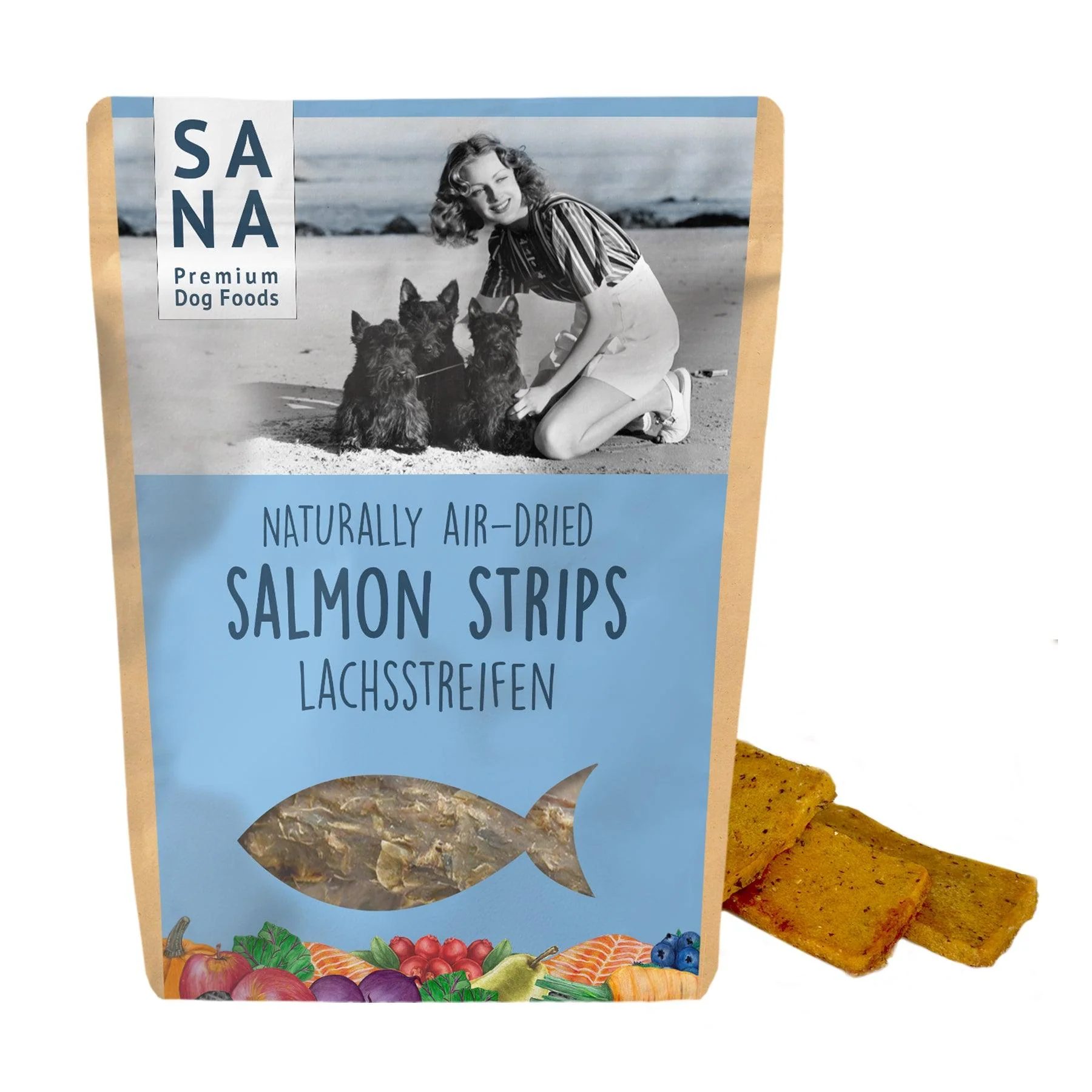 Strips Lazac SANA 100g Salmon strips - Lazac jutalom csíkok, 100g (SANADOG) - Image 1
